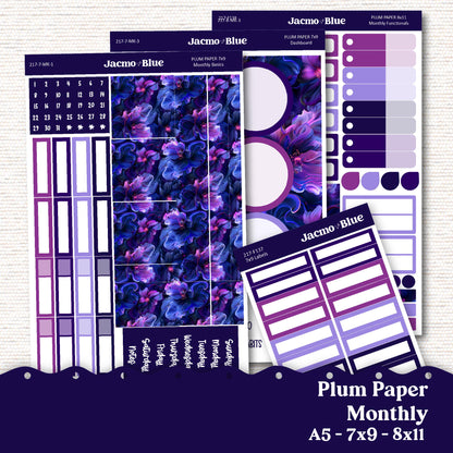 Moody Plum Paper Monthly Sticker Kit for 8x11 7x9 A5 Planners - Kit 217 Planner Stickers Deep Purple Violet Pink