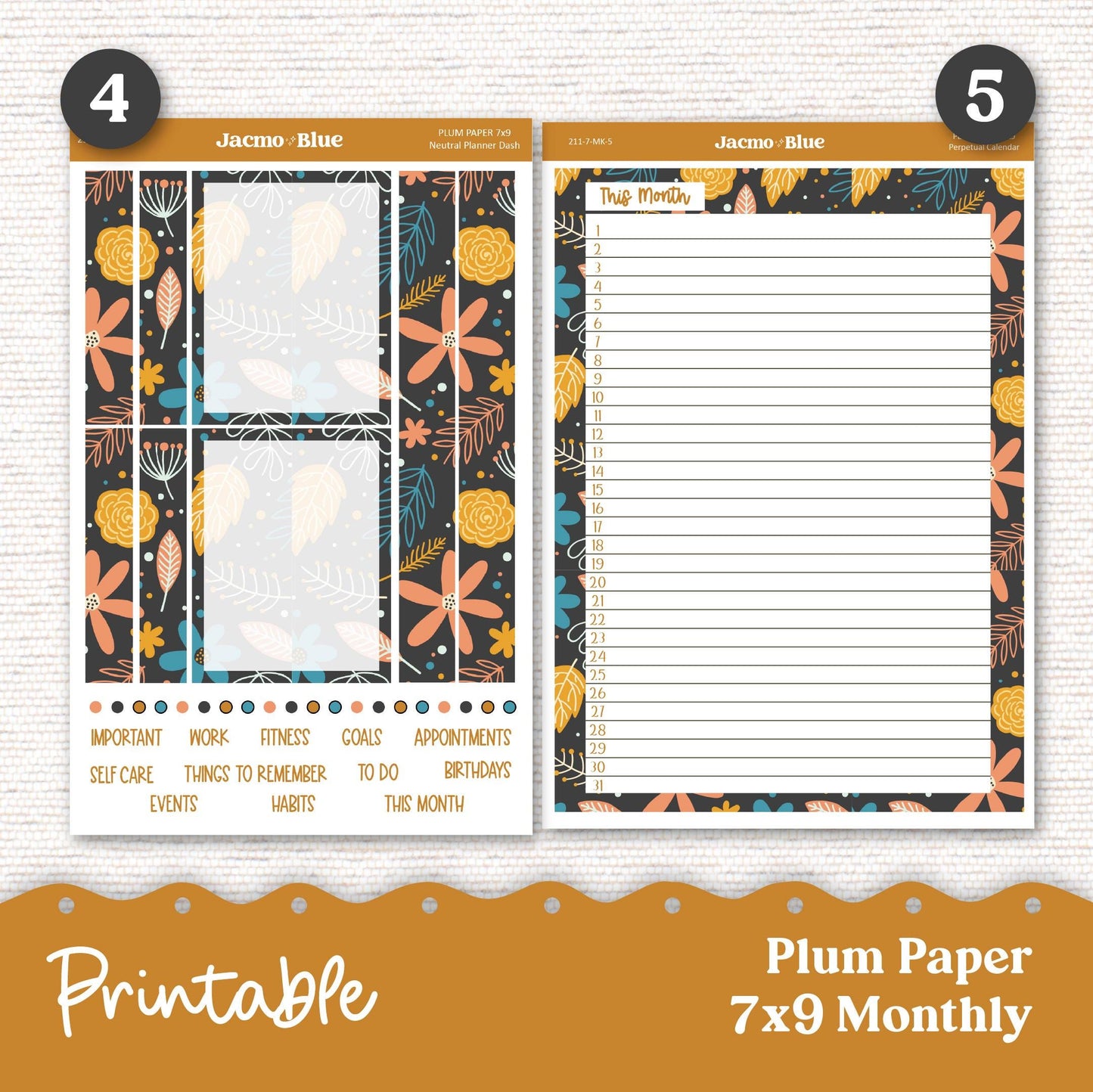 PRINTABLE Plum Paper Planner Monthly Stickers October 8x11 7x9 A5 Print and Cut - 211P