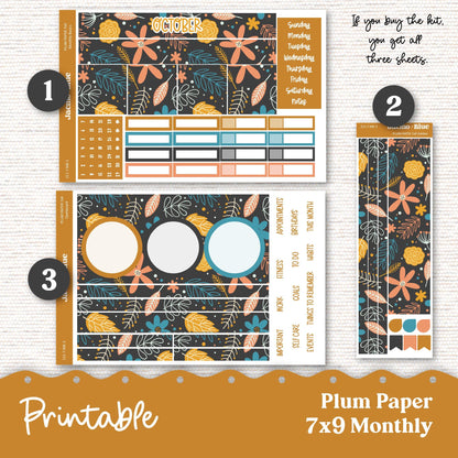 PRINTABLE Plum Paper Planner Monthly Stickers October 8x11 7x9 A5 Print and Cut - 211P