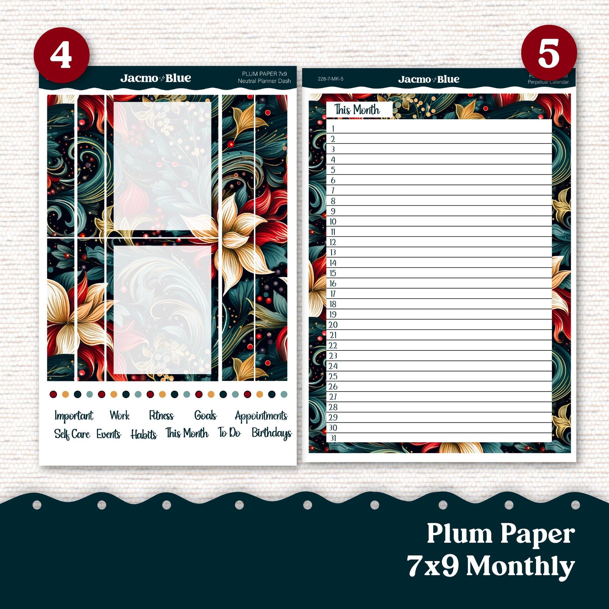 December Swirls Plum Paper Monthly Sticker Kit for 8x11 7x9 A5 Planners - Kit 228 Planner Stickers