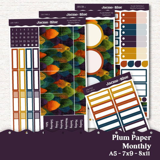 Autumn Plum Paper Monthly Sticker Kit for 8x11 7x9 A5 Planners - Kit 226 Planner Stickers Fall Colorful September October November