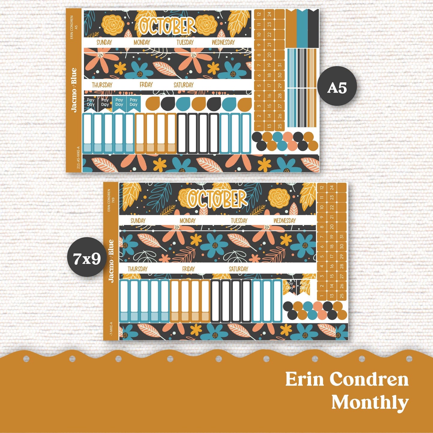 October 7x9 A5 Kit Monthly Planner Erin Condren Sticker Kit 211 Monthly Kit for 7x9 or A5 planners