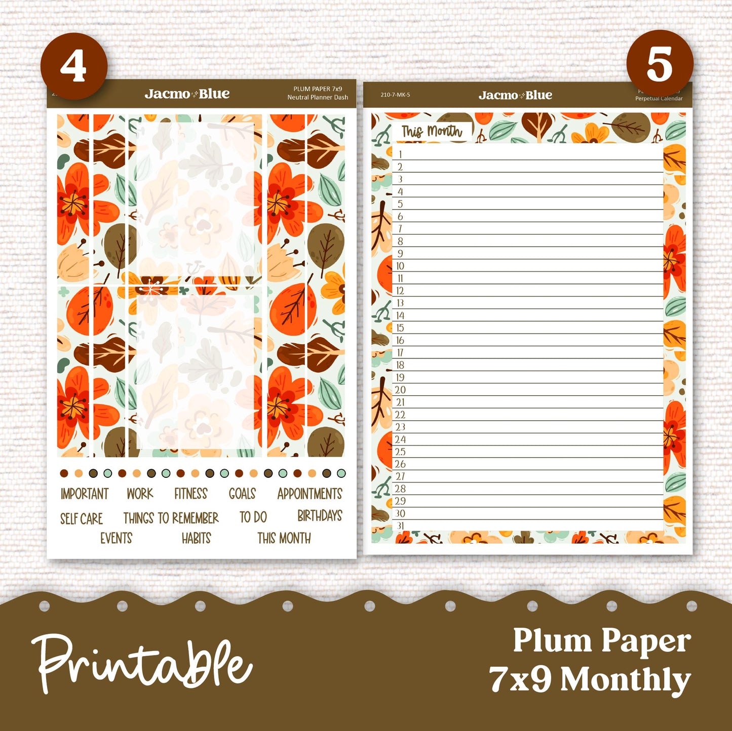 PRINTABLE September Plum Paper Planner Monthly Stickers 8x11 7x9 A5 Print and Cut - 210P