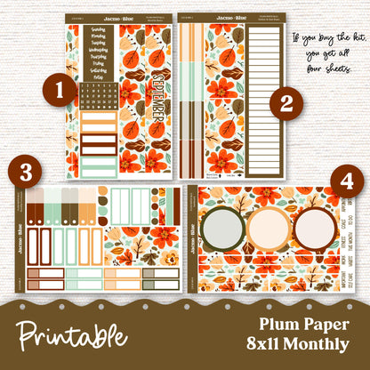 PRINTABLE September Plum Paper Planner Monthly Stickers 8x11 7x9 A5 Print and Cut - 210P