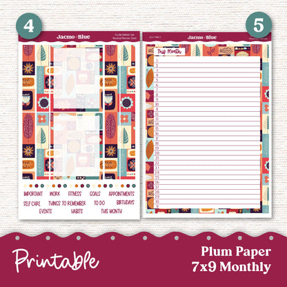 PRINTABLE November Plum Paper Planner Monthly Stickers 8x11 7x9 A5 Print and Cut - 212P