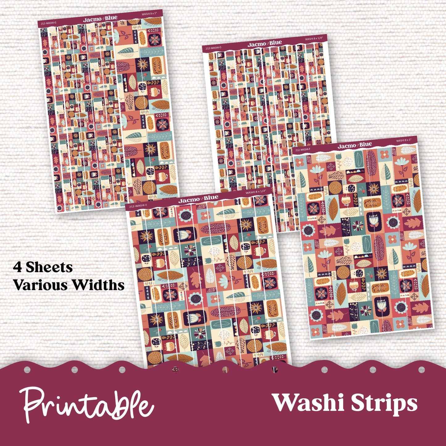 PRINTABLE Washi Strips Stickers Print and Cut Silhouette and Cricut - 212P