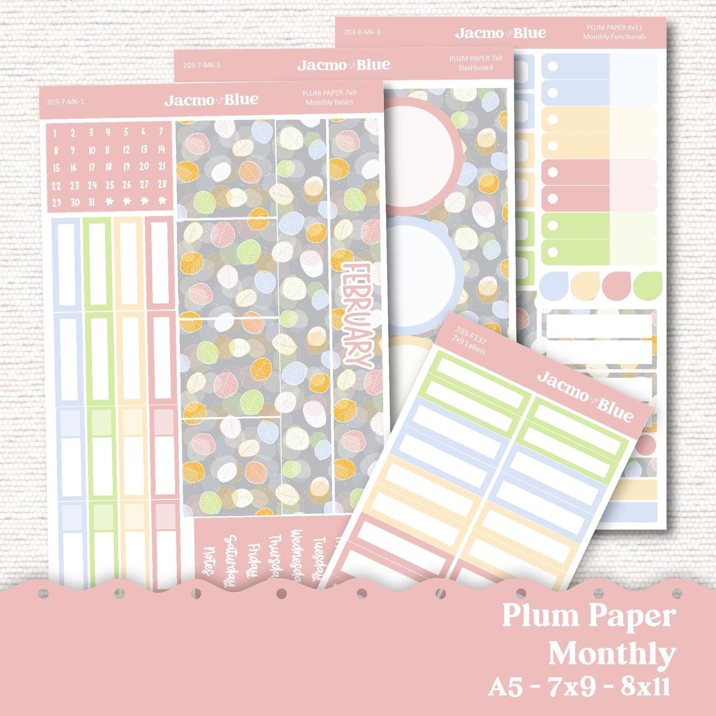 February Plum Paper Monthly Sticker Kit for 8x11 7x9 A5 Planners - Kit 203 February Stickers