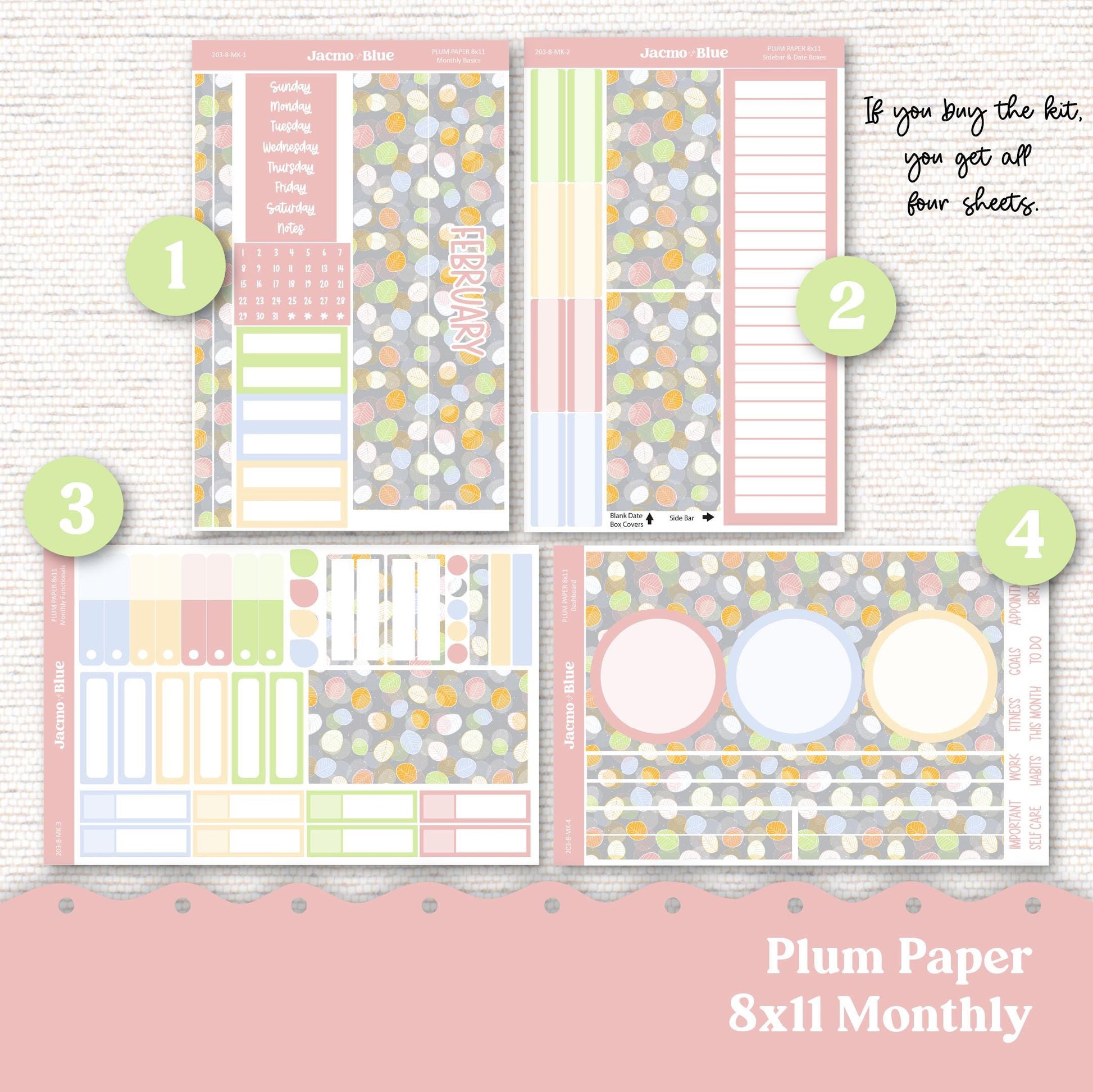 February Plum Paper Monthly Sticker Kit for 8x11 7x9 A5 Planners - Kit 203 February Stickers