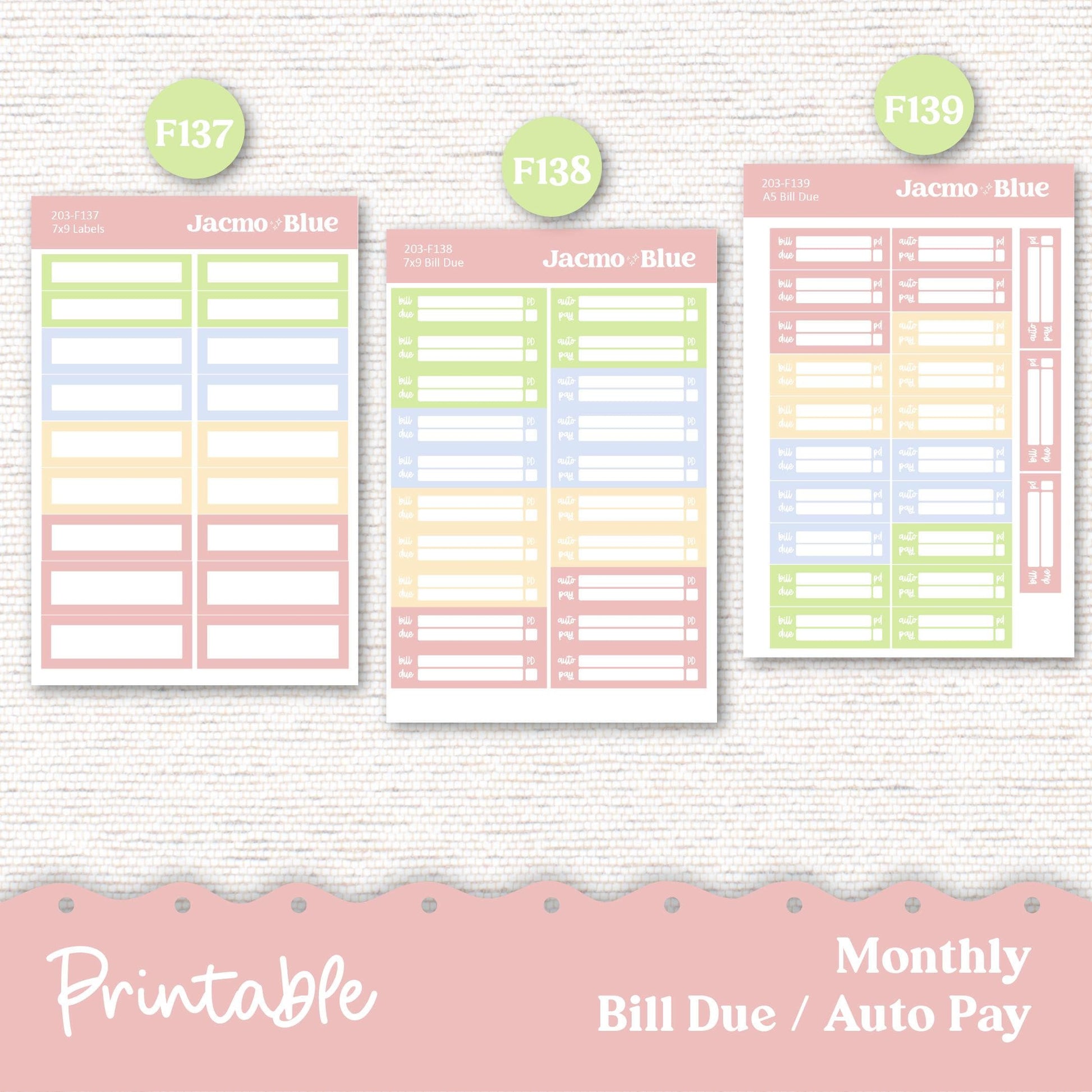 PRINTABLE Plum Paper Planner Monthly Stickers Spring 8x11 7x9 A5 Print and Cut - Kit 203 Includes Bill Due Auto Pay and Months