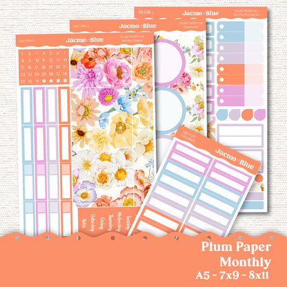 Plum Paper Monthly Sticker Kit for 8x11 7x9 A5 Planners - Kit 227 Planner Stickers Colorful Floral