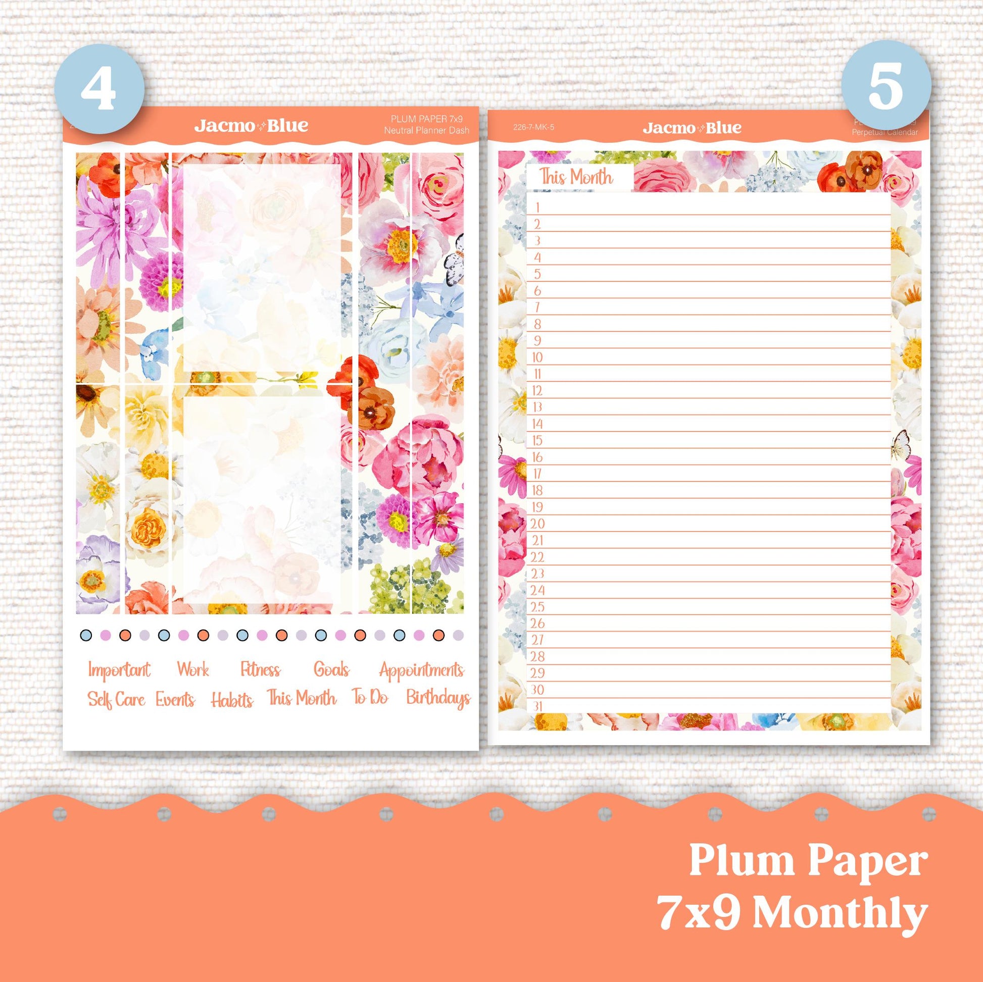 Plum Paper Monthly Sticker Kit for 8x11 7x9 A5 Planners - Kit 227 Planner Stickers Colorful Floral