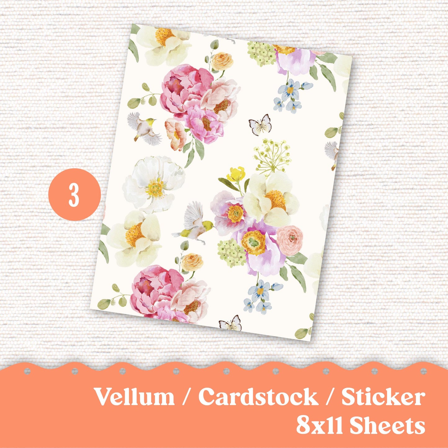 Vellum or Cardstock Dashboard Tip-in for Planners or Junk Journaling - Kit 227 Vibrant Floral