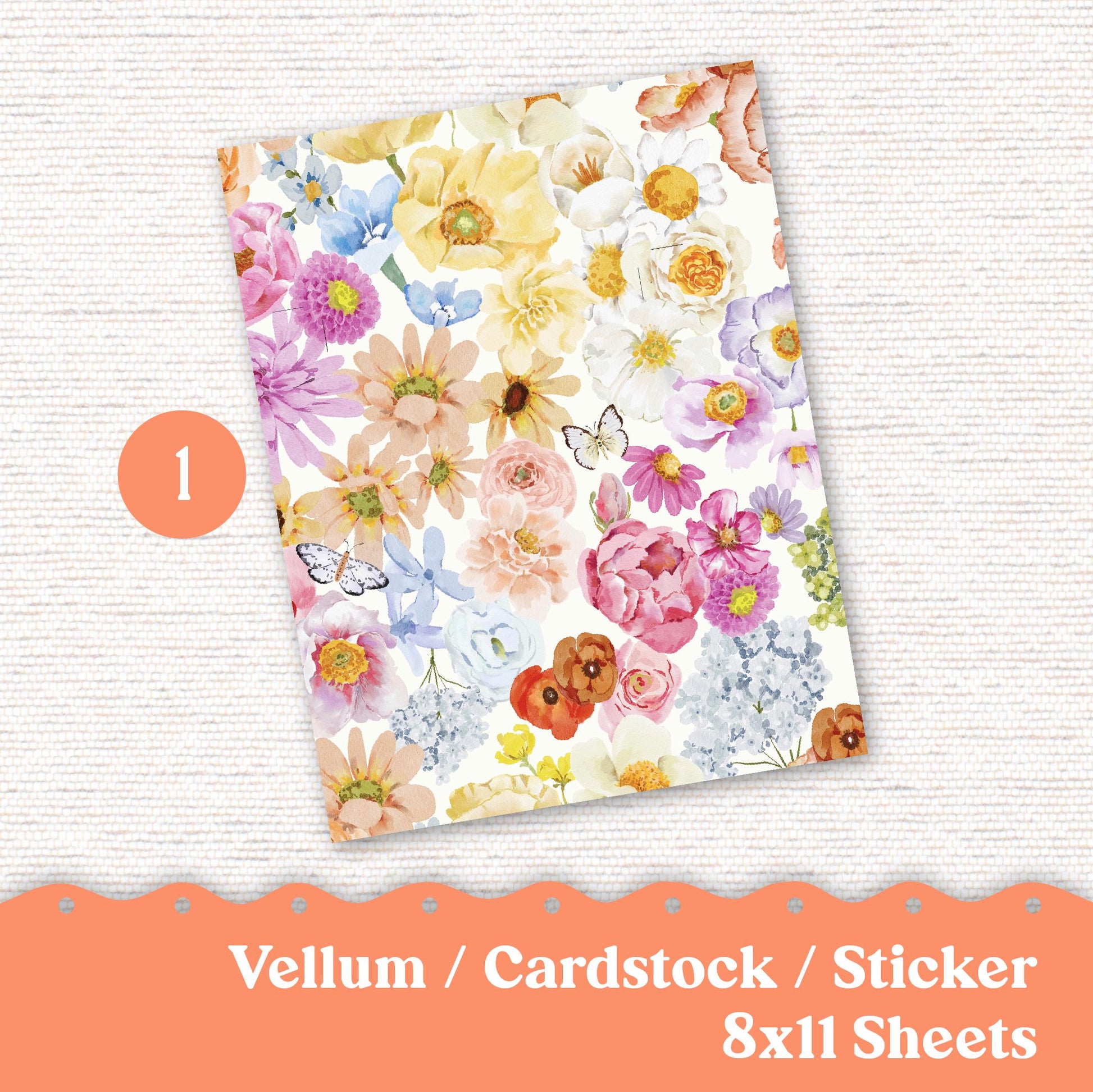 Vellum or Cardstock Dashboard Tip-in for Planners or Junk Journaling - Kit 227 Vibrant Floral