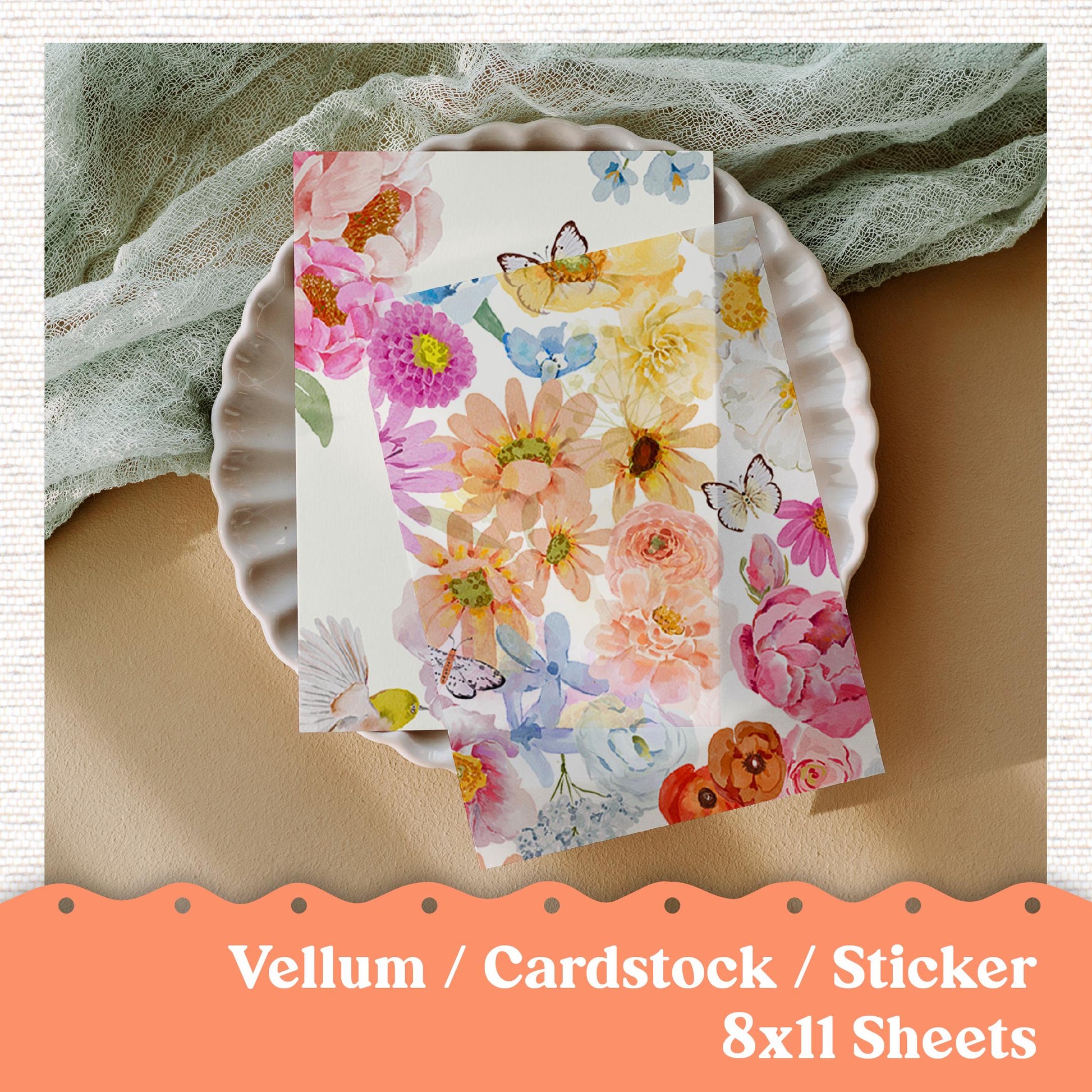 Vellum or Cardstock Dashboard Tip-in for Planners or Junk Journaling - Kit 227 Vibrant Floral