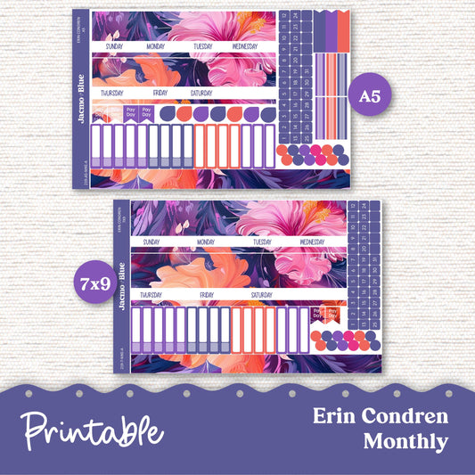 Printable Monthly Planner Stickers for Erin Condren 7x9 and A5 - Print and Cut Silhouette and Cricut - 219P Spontaneous