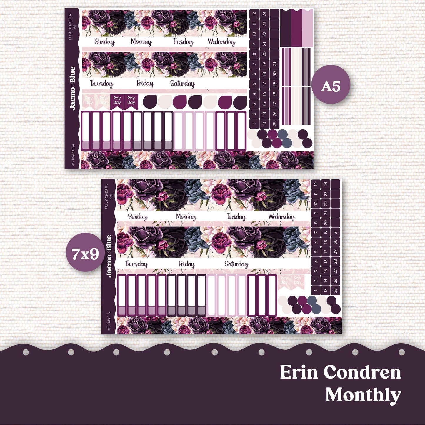 Forget Me Not Planner Stickers 7x9 A5 Kit Monthly Planner Erin Condren KIT 45