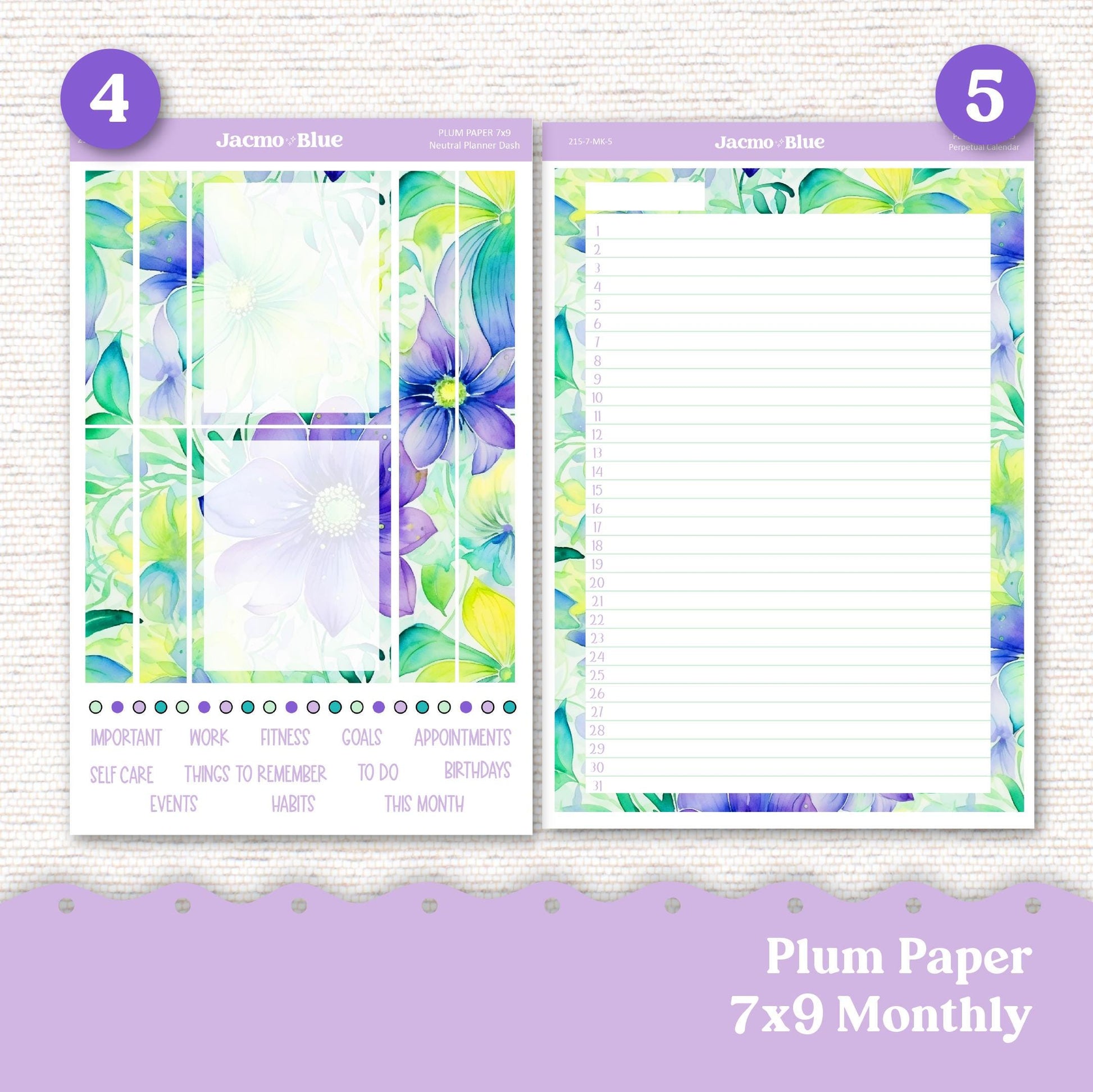 Spring Plum Paper Monthly Sticker Kit for 8x11 7x9 A5 Planners - Kit 215 Planner Stickers