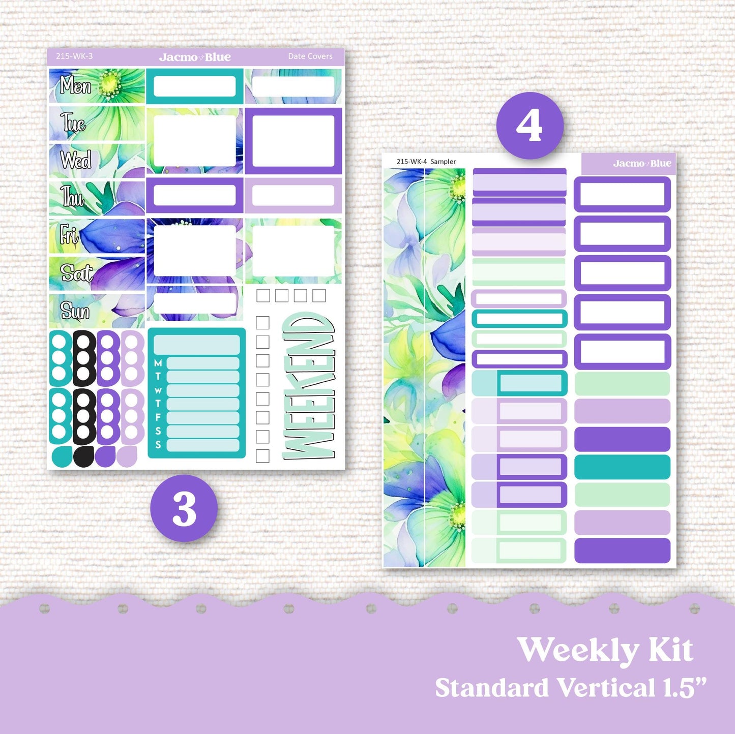 Spring Floral Purple Green Weekly Planner Sticker Kit Vertical Planner Stickers 215 Happy Planner Erin Condren Plum Paper