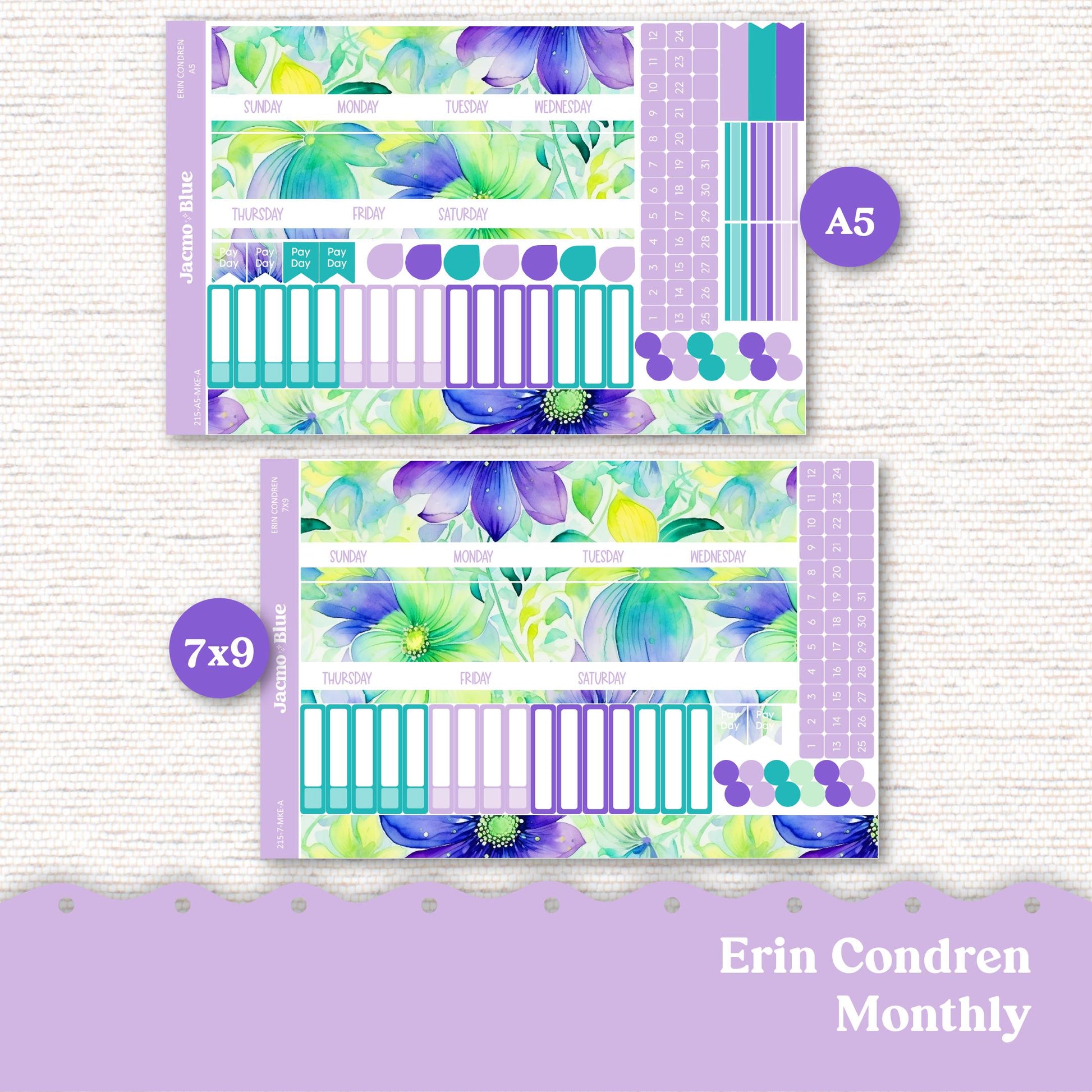 Erin Condren 7x9 A5 Kit Monthly Planner Sticker Kit 215 Spring Monthly Kit for 7x9 or A5 planners