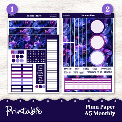 PRINTABLE Plum Paper Planner Monthly Stickers Spring 8x11 7x9 A5 Print and Cut - Kit 217 Moody Includes Bill Due Auto Pay and Months