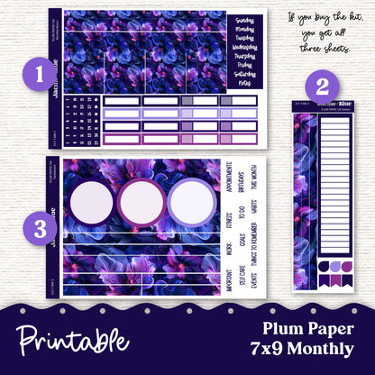 PRINTABLE Plum Paper Planner Monthly Stickers Spring 8x11 7x9 A5 Print and Cut - Kit 217 Moody Includes Bill Due Auto Pay and Months