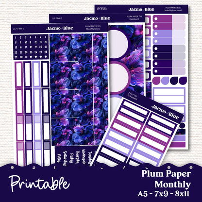 PRINTABLE Plum Paper Planner Monthly Stickers Spring 8x11 7x9 A5 Print and Cut - Kit 217 Moody Includes Bill Due Auto Pay and Months