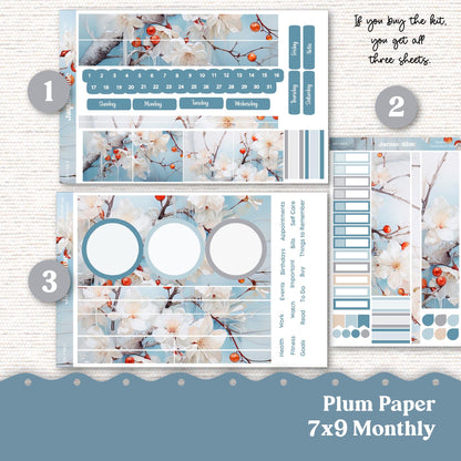 Winter Berries Plum Paper Monthly Sticker Kit for 8x11 7x9 A5 Planners - Kit 195 Planner Stickers December January February