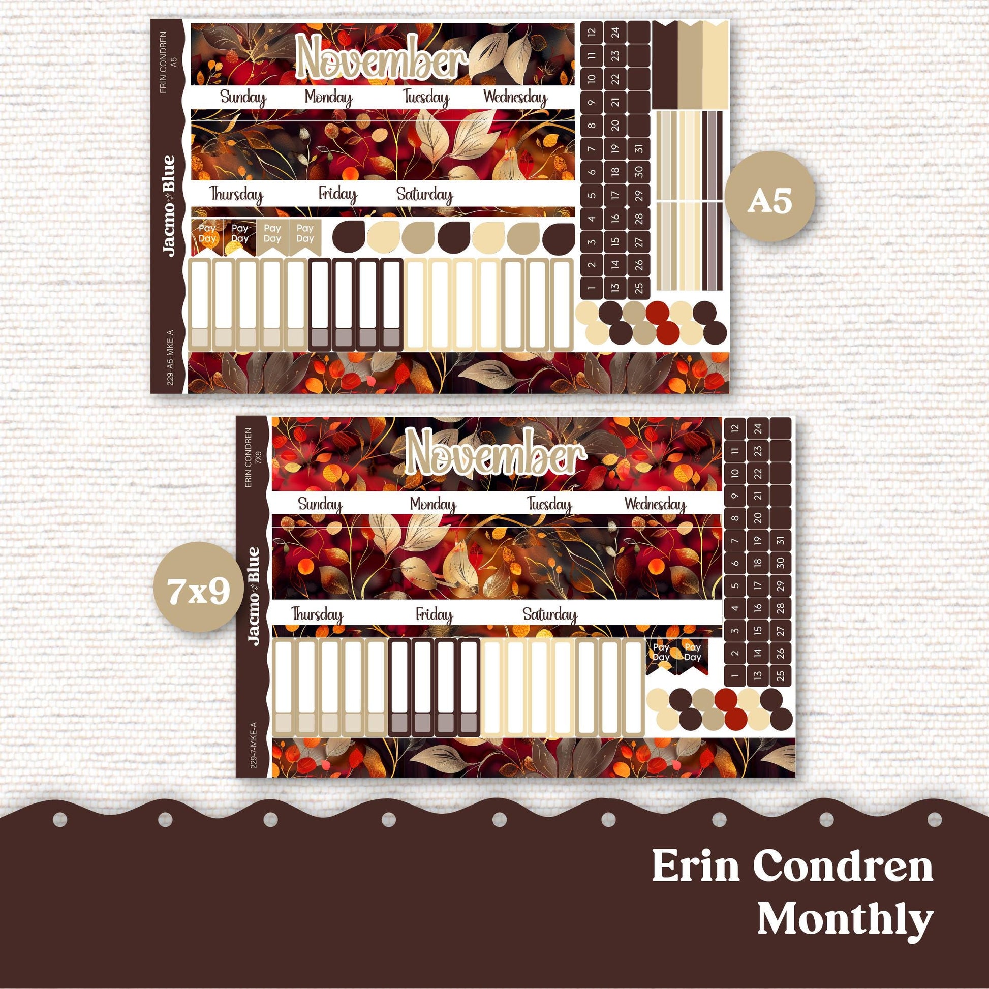 Monthly Planner Stickers 7x9 A5 Kit Monthly Planner Erin Condren Sticker Kit 229 Autumn November Monthly Kit for 7x9 or A5 planners