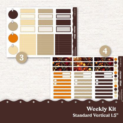 Autumn Gold Weekly Planner Sticker Kit Vertical Planner Stickers 229 Happy Planner Erin Condren Plum Paper - Standard Vertical 1.5" Columns