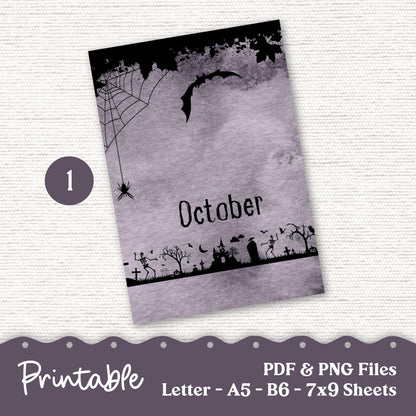 Printable Dashboard Vellum for Planner, Junk Journaling, Crafting PDF & PNG Digital Download A5, B6, 7x9, Letter - Halloween October 44