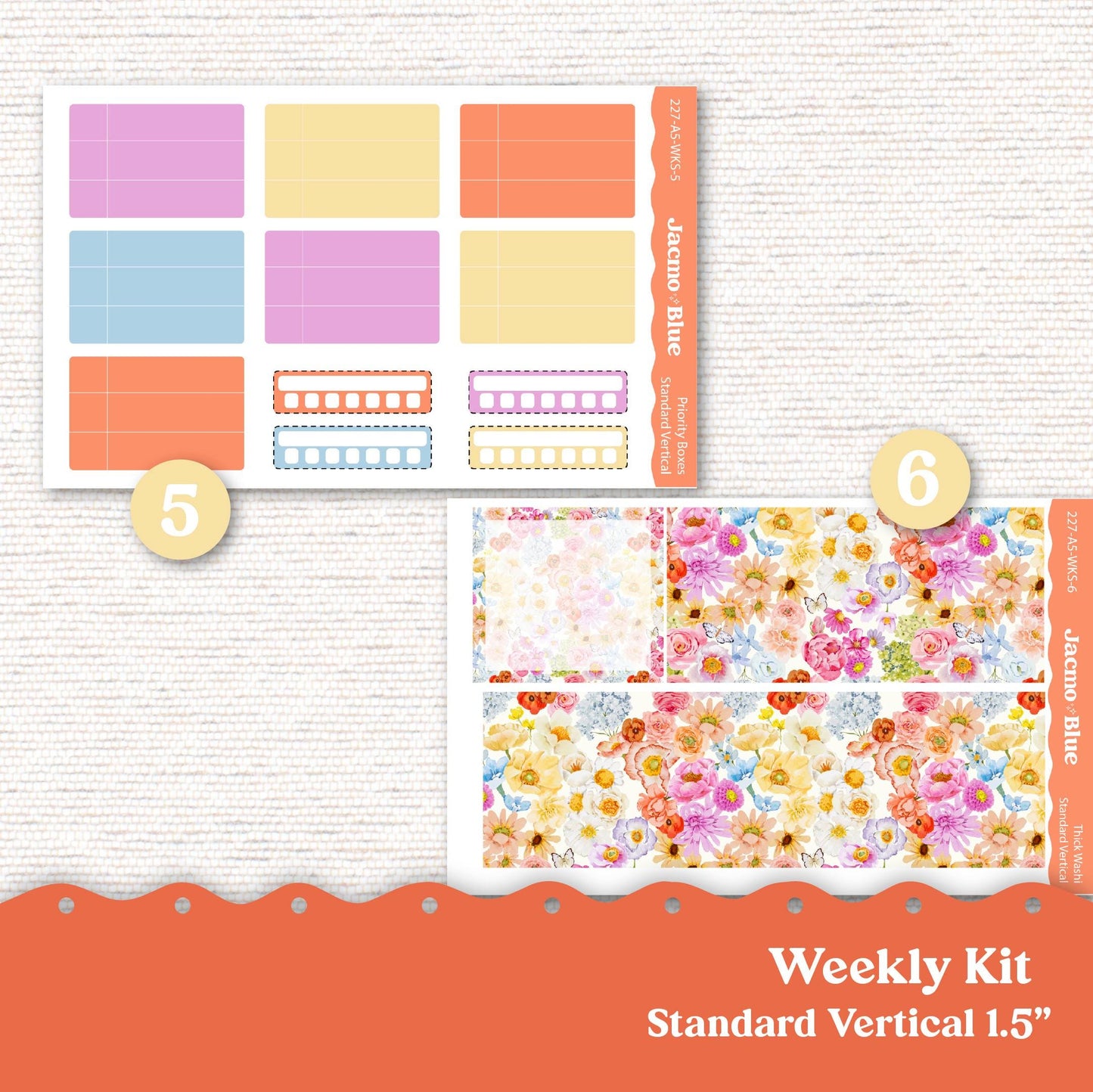 Pink Orange Flowers Weekly Planner Sticker Kit Vertical Planner Stickers 227 Happy Planner Erin Condren Plum Paper