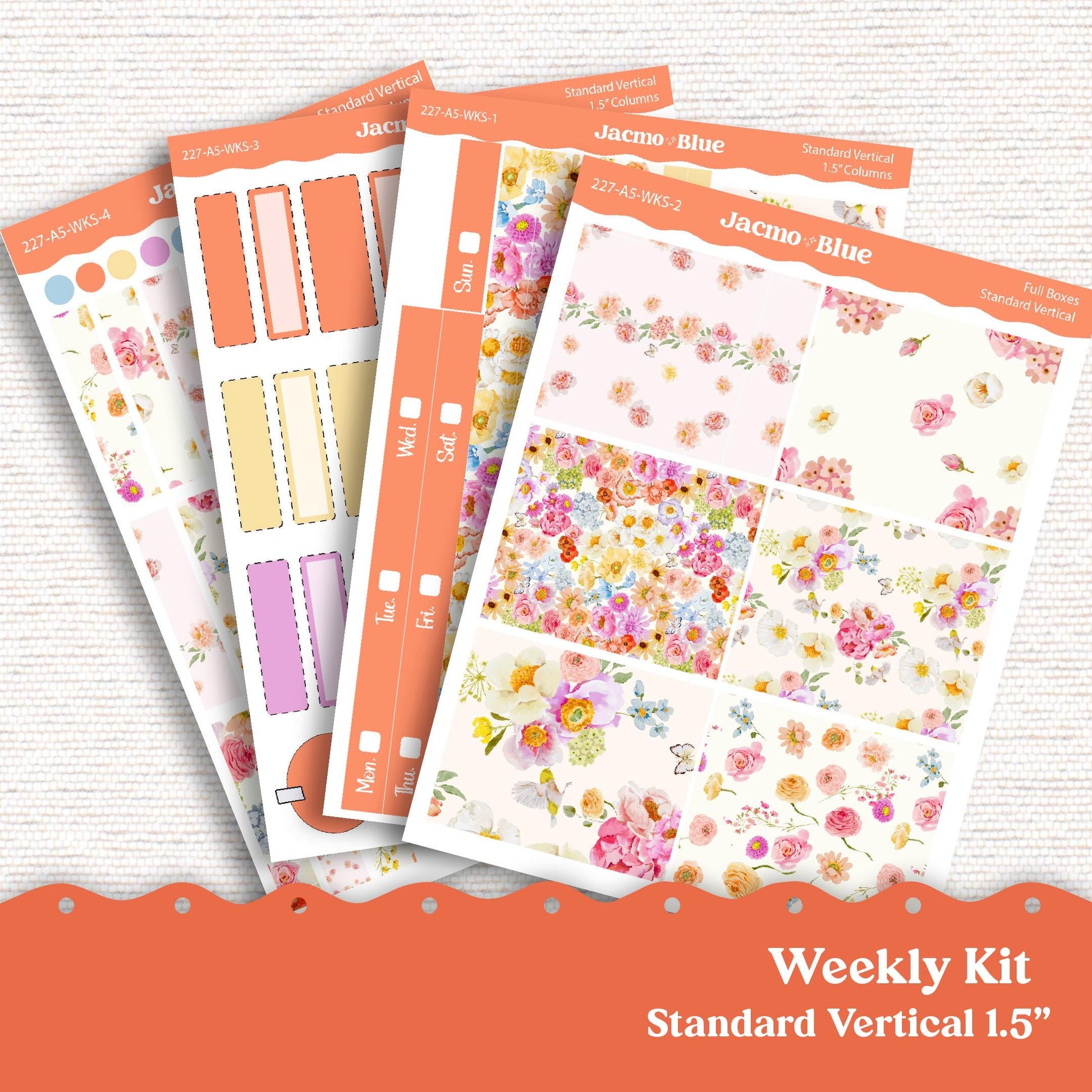 Pink Orange Flowers Weekly Planner Sticker Kit Vertical Planner Stickers 227 Happy Planner Erin Condren Plum Paper