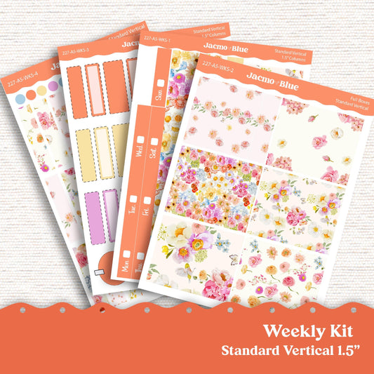 Pink Orange Flowers Weekly Planner Sticker Kit Vertical Planner Stickers 227 Happy Planner Erin Condren Plum Paper