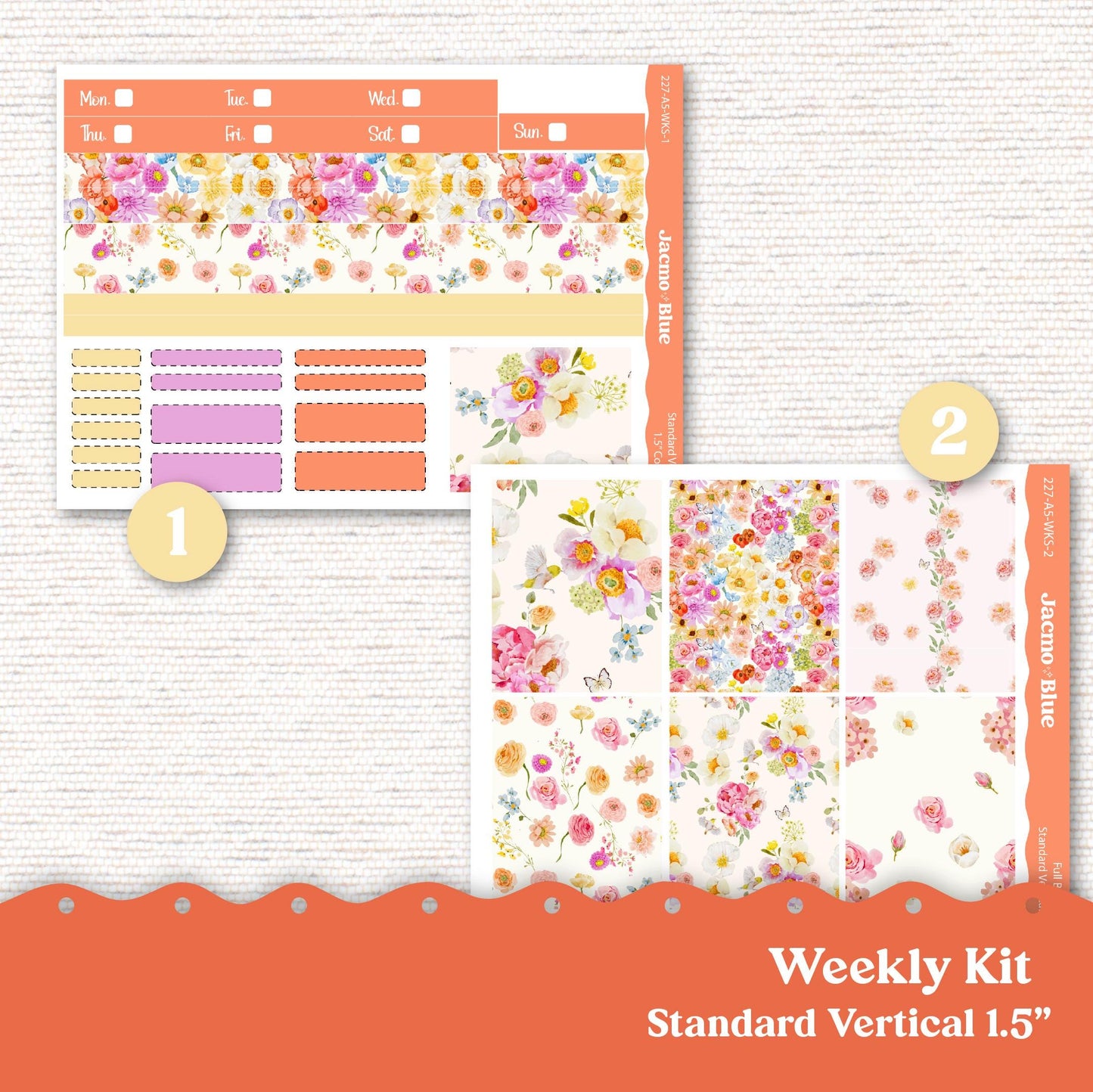 Pink Orange Flowers Weekly Planner Sticker Kit Vertical Planner Stickers 227 Happy Planner Erin Condren Plum Paper