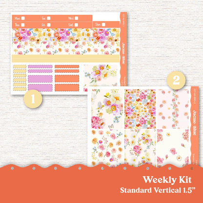 Pink Orange Flowers Weekly Planner Sticker Kit Vertical Planner Stickers 227 Happy Planner Erin Condren Plum Paper