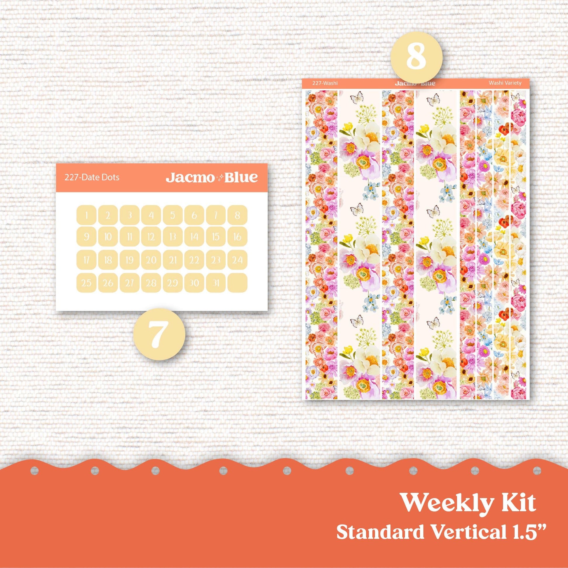 Pink Orange Flowers Weekly Planner Sticker Kit Vertical Planner Stickers 227 Happy Planner Erin Condren Plum Paper