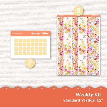 Pink Orange Flowers Weekly Planner Sticker Kit Vertical Planner Stickers 227 Happy Planner Erin Condren Plum Paper