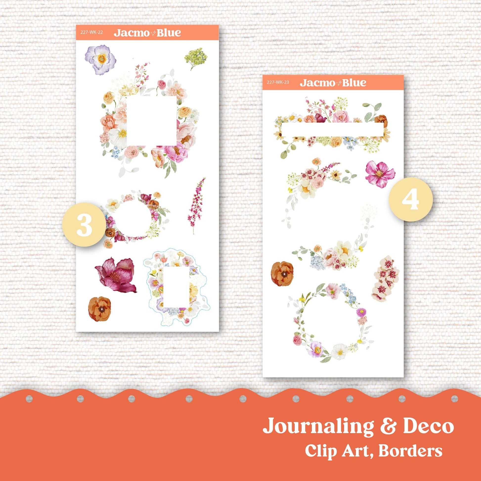 Journaling Weekly Planner Stickers Bullet Journal or Hobonichi Wonderland 222 Free Form Sticker Kit Summer Flowers 227