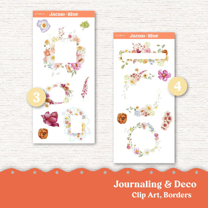 Journaling Weekly Planner Stickers Bullet Journal or Hobonichi Wonderland 222 Free Form Sticker Kit Summer Flowers 227