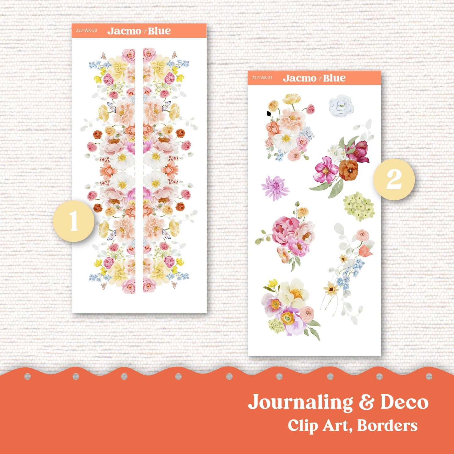 Journaling Weekly Planner Stickers Bullet Journal or Hobonichi Wonderland 222 Free Form Sticker Kit Summer Flowers 227