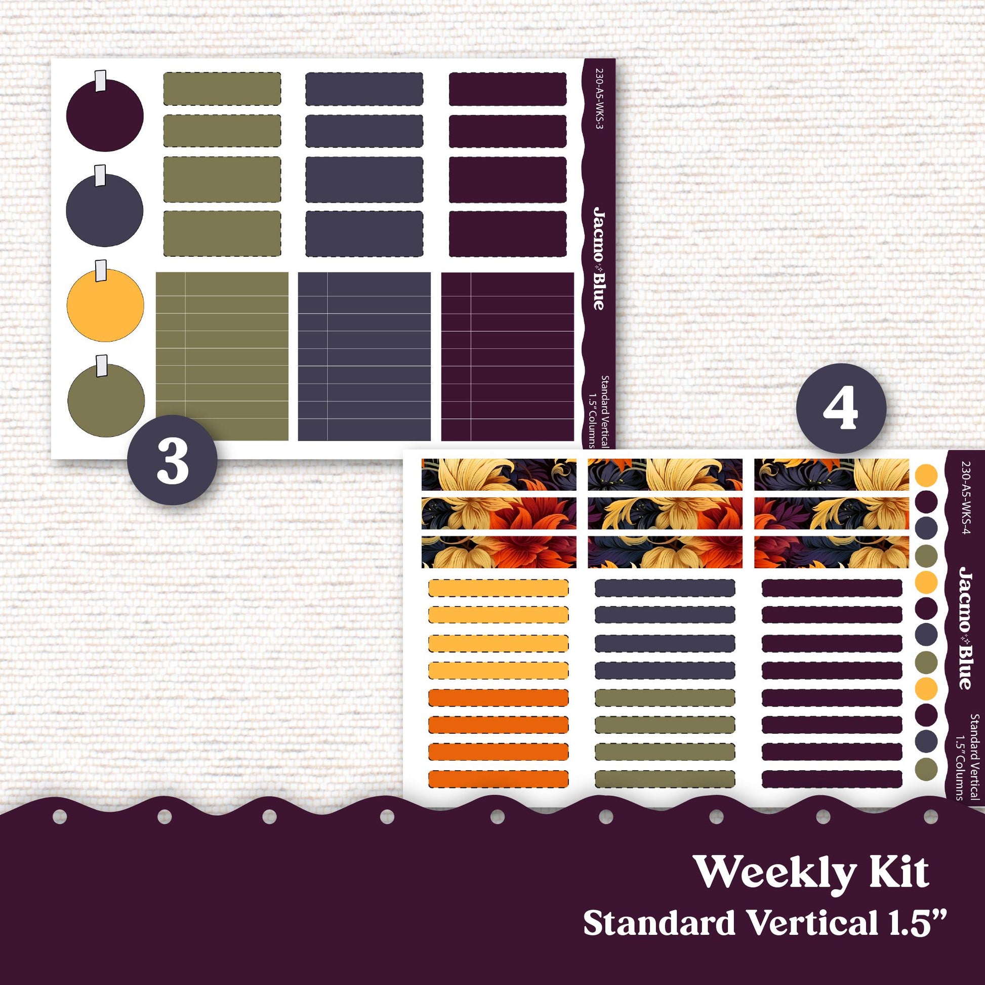 Firey Fall Weekly Planner Sticker Kit Vertical Planner Stickers 230 Happy Planner Erin Condren Plum Paper - Standard Vertical 1.5" Columns