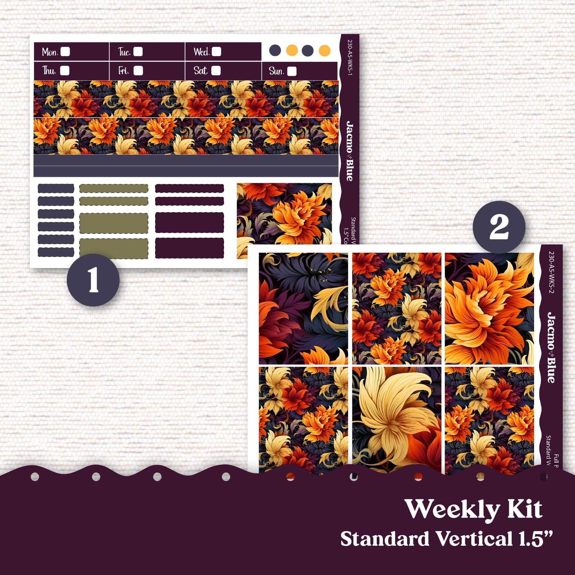 Firey Fall Weekly Planner Sticker Kit Vertical Planner Stickers 230 Happy Planner Erin Condren Plum Paper - Standard Vertical 1.5" Columns