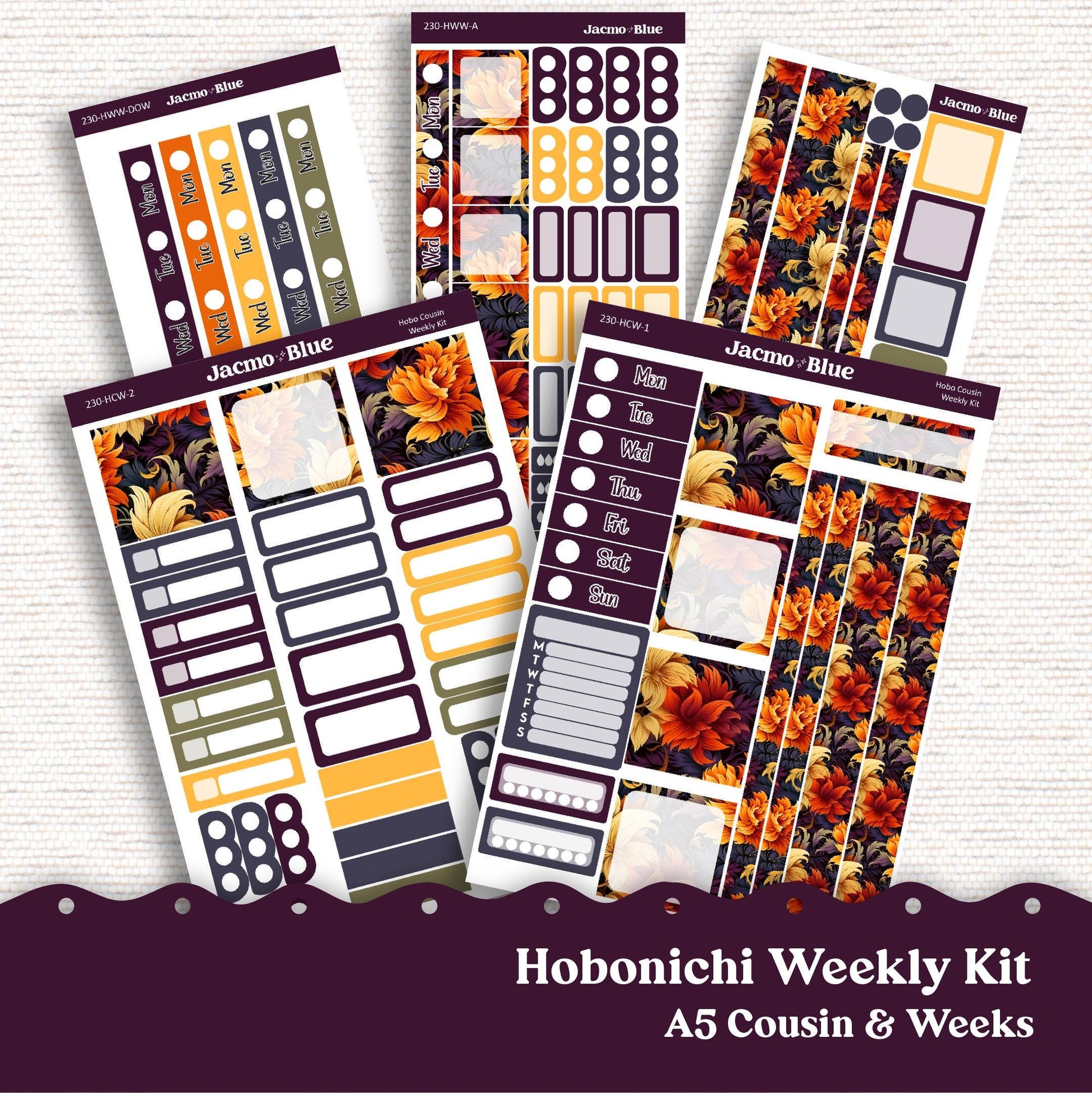 Firey Fall Hobonichi Cousin & Weeks Weekly Planner Sticker Kit 230 - Fall Autumn October November