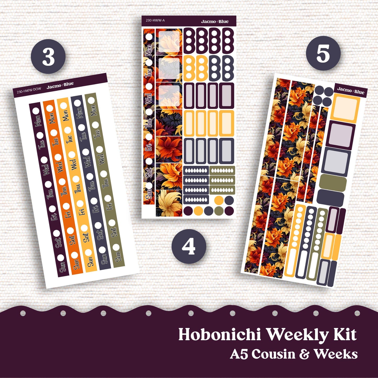 Firey Fall Hobonichi Cousin & Weeks Weekly Planner Sticker Kit 230 - Fall Autumn October November