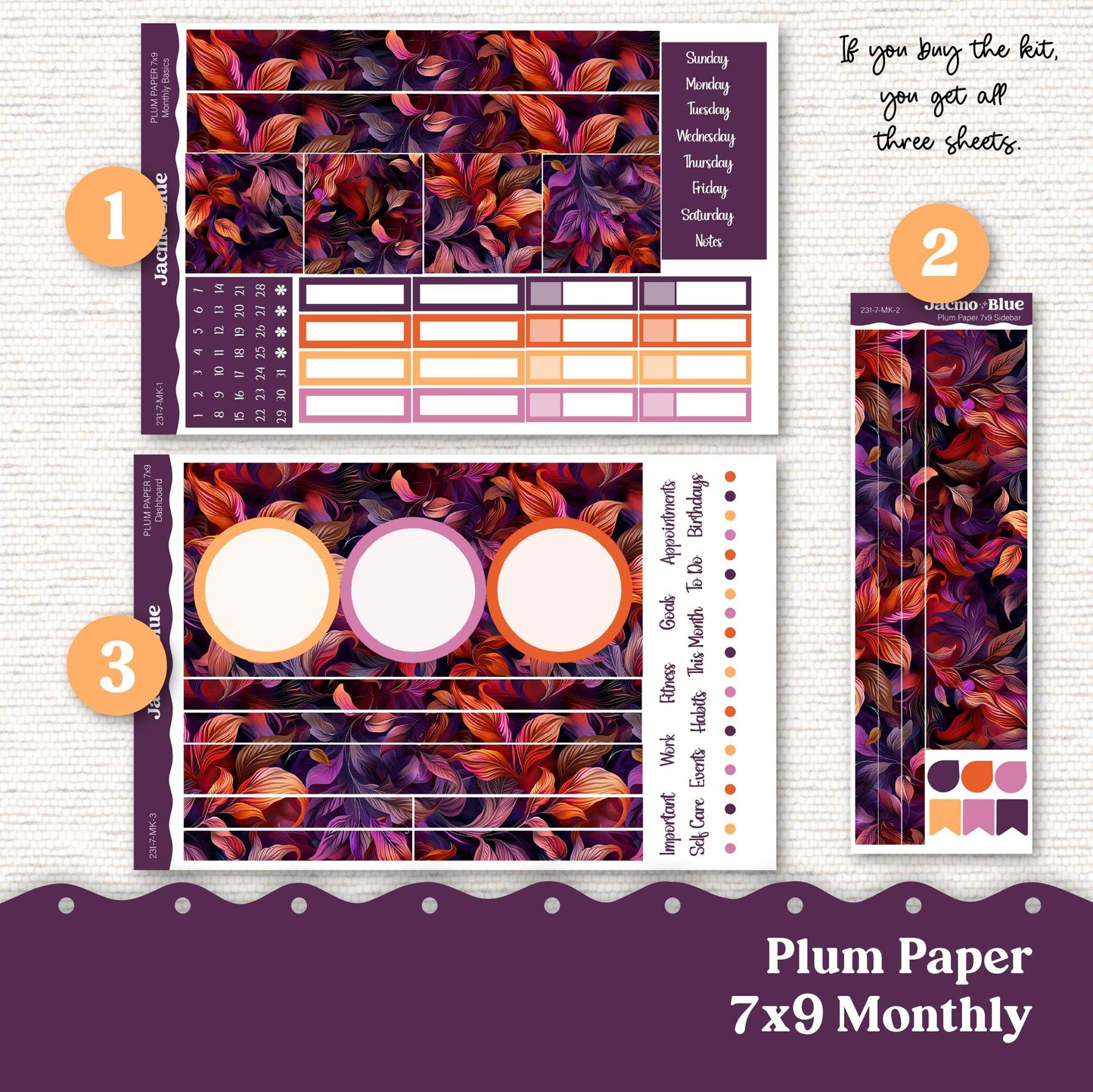 Plum Paper Monthly Sticker Kit for 8x11 7x9 A5 Planners - Kit 231 End of Summer Sunset Planner Stickers