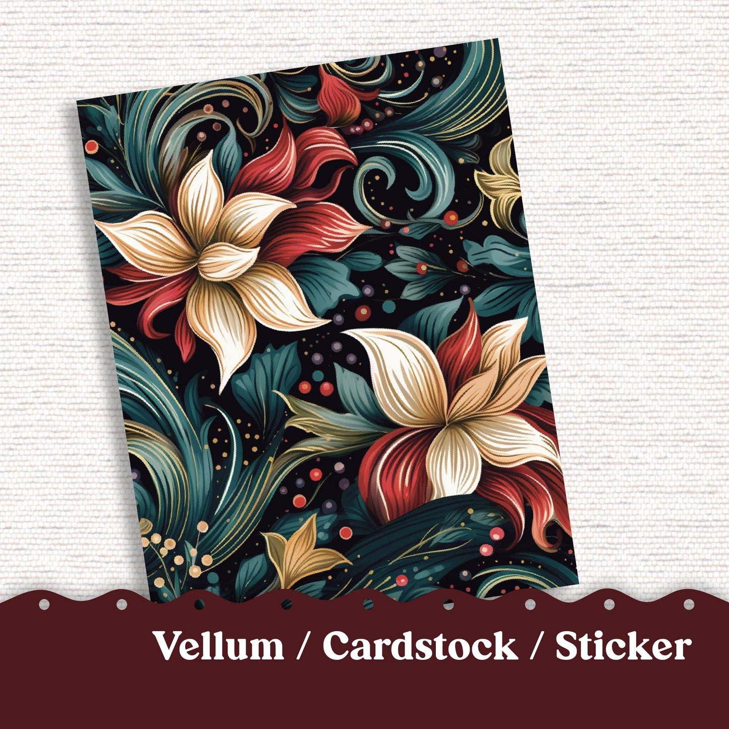 Vellum or Cardstock Dashboard Tip-in for Planners or Junk Journaling - Kit 228 December Swirls