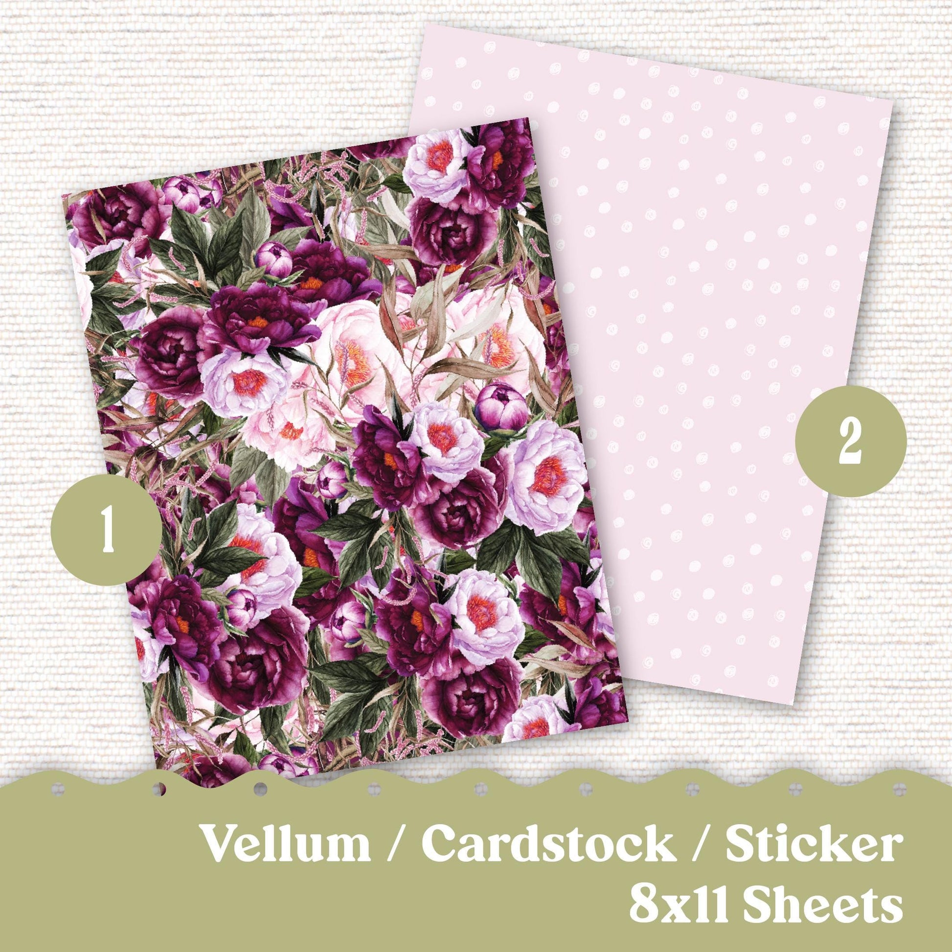 Vellum or Cardstock Dashboard Tip-in for Planners or Junk Journaling - Kit 102V Vellum Pink Green Floral