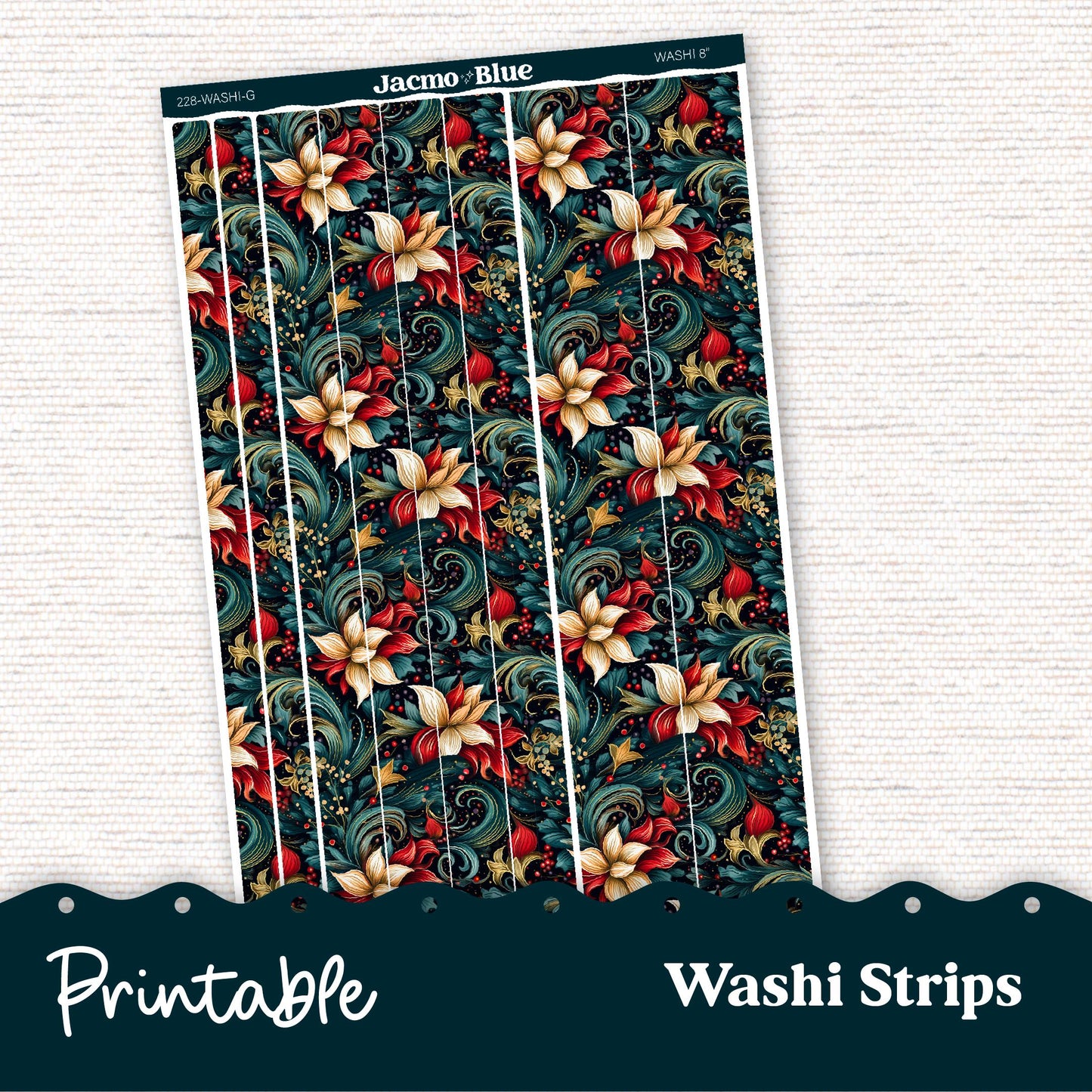 PRINTABLE Washi Strips Stickers Print and Cut Silhouette and Cricut - 228P - December Swirls