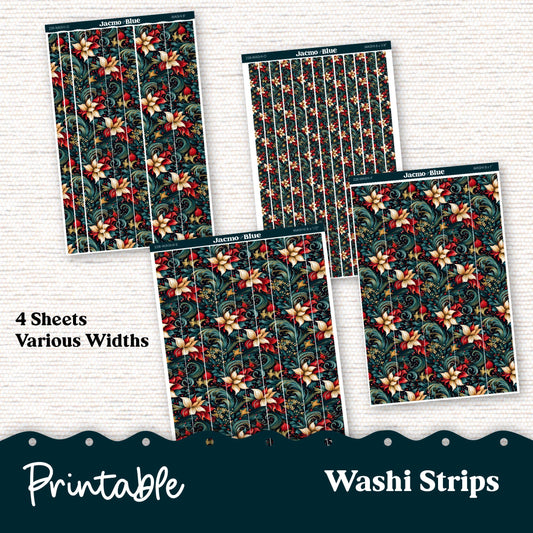 PRINTABLE Washi Strips Stickers Print and Cut Silhouette and Cricut - 228P - December Swirls