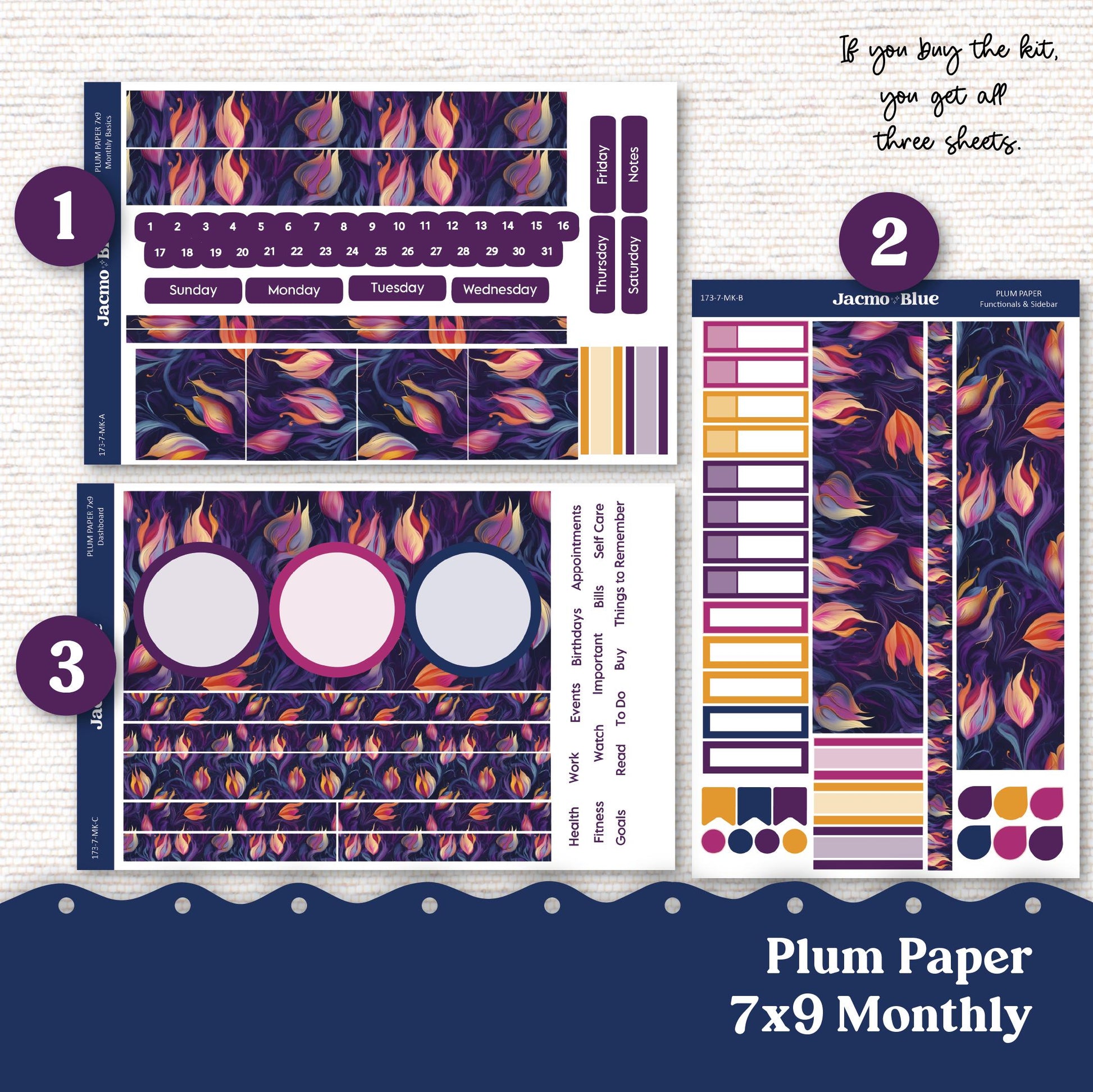 Dreamscapes Plum Paper Monthly Sticker Kit for 8x11 7x9 A5 Planners - Kit 173 Planner Stickers